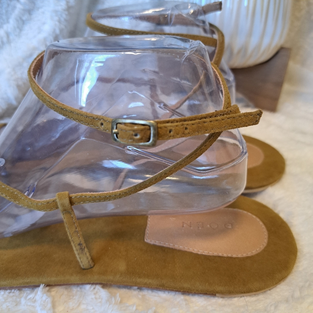 Doen Bare Sandals Strappy Leather Flat Toe Strap Minimalist Oak Tan Sz  41/ 10.5 - Picture 9 of 15